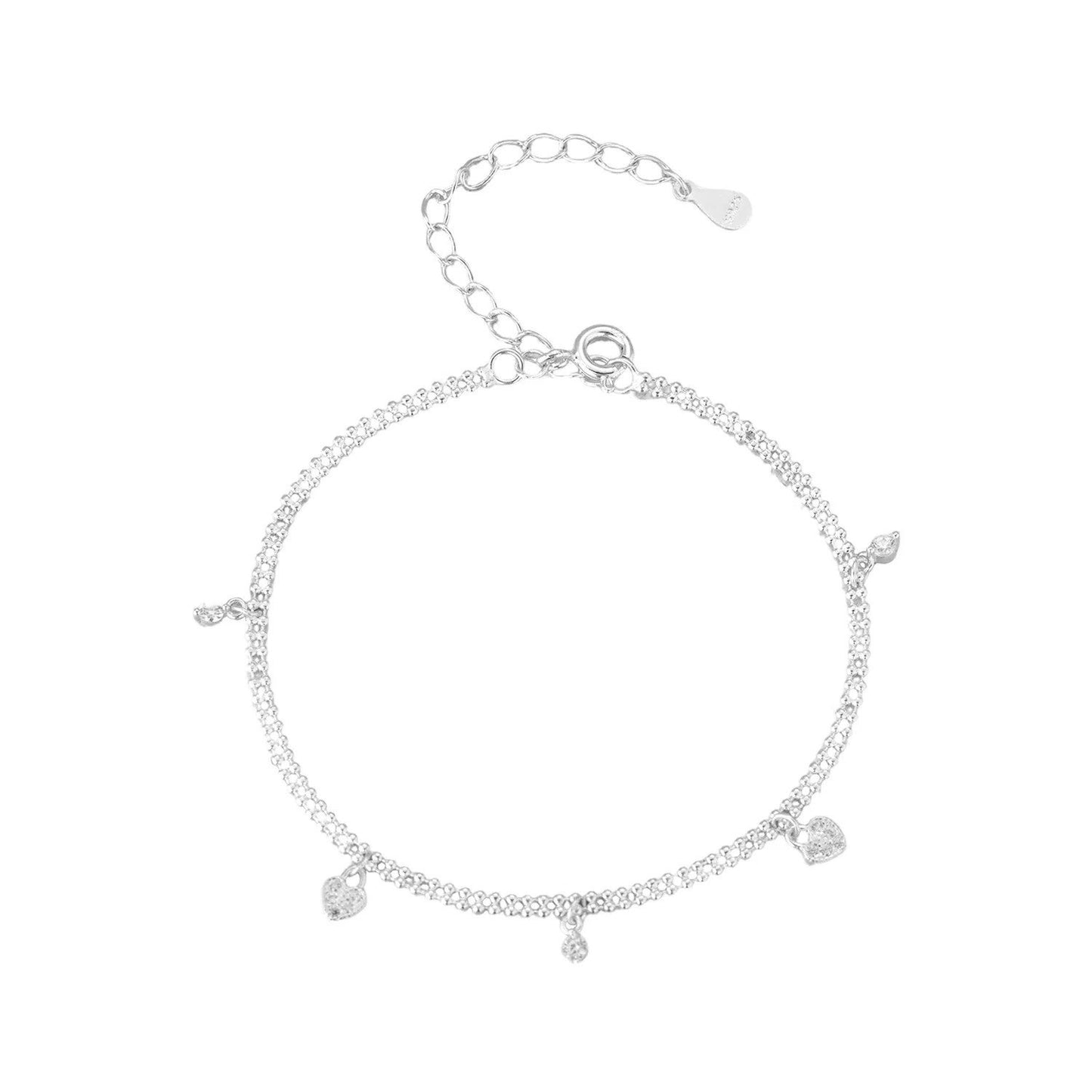 Silver Tassel Heart Zircon Bracelet