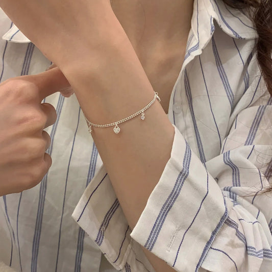 Silver Tassel Heart Zircon Bracelet