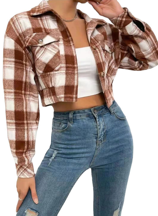 Women's Plaid Shirt Woolen Cloth Breasted