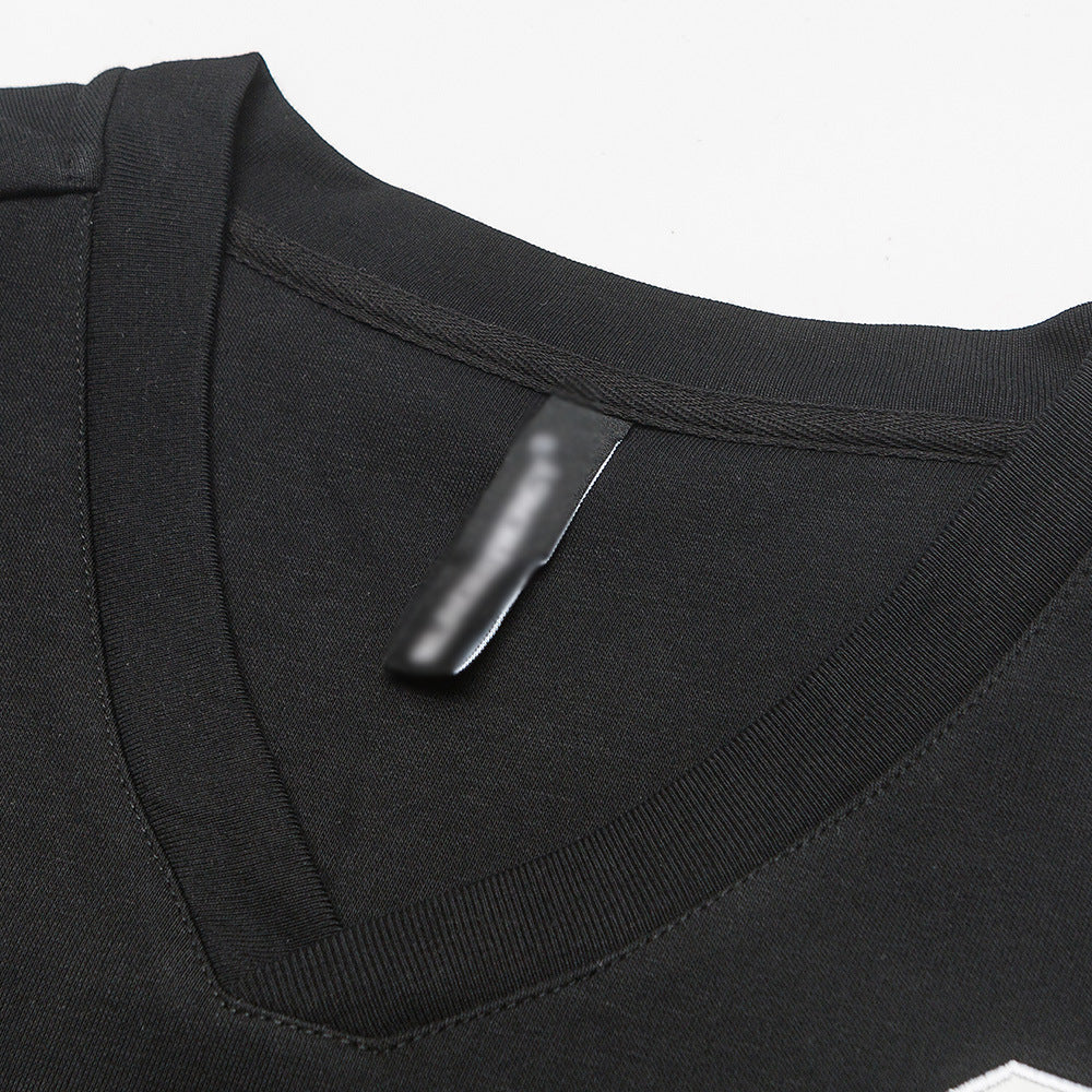 Digital Affixed Cloth Embroidered V-neck Pullover Long-sleeved T-shirt For Women