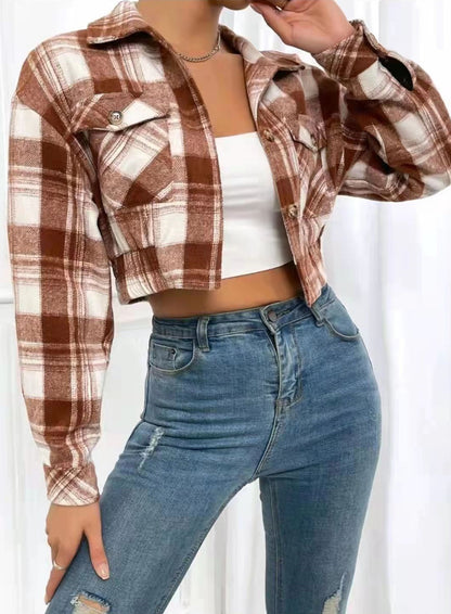 Women's Plaid Shirt Woolen Cloth Breasted