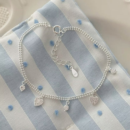 Silver Tassel Heart Zircon Bracelet