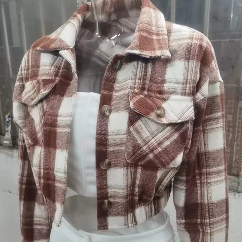 Women's Plaid Shirt Woolen Cloth Breasted