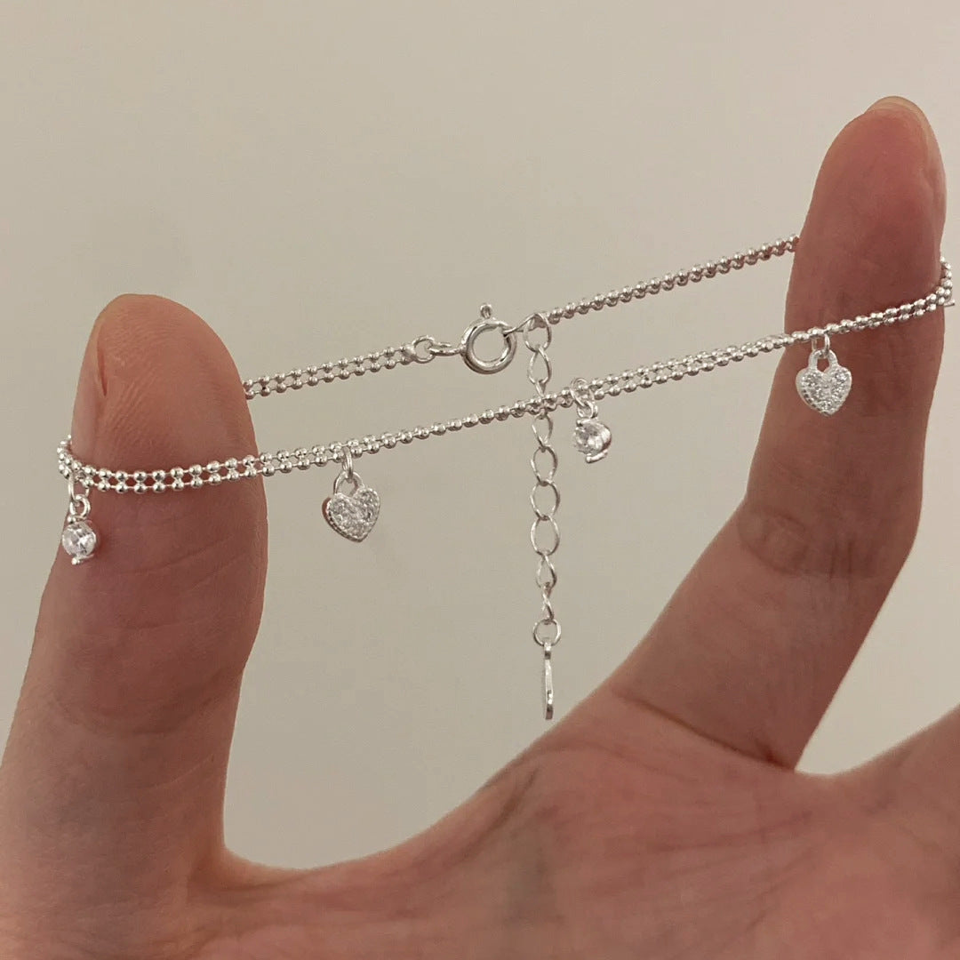 Silver Tassel Heart Zircon Bracelet