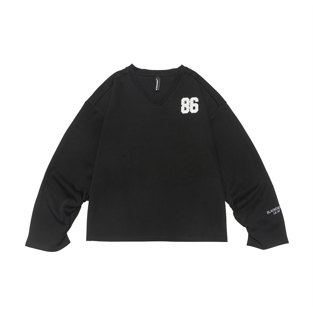 Digital Affixed Cloth Embroidered V-neck Pullover Long-sleeved T-shirt For Women