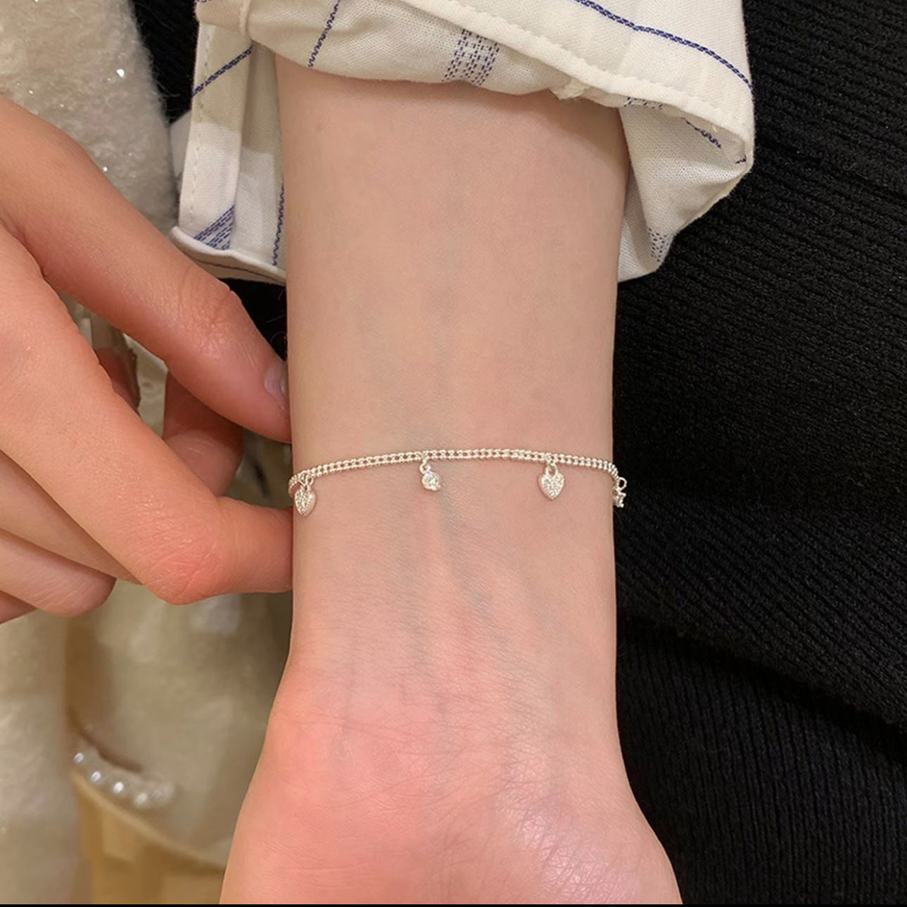 Silver Tassel Heart Zircon Bracelet