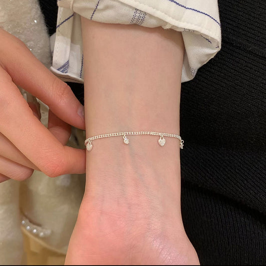 Silver Tassel Heart Zircon Bracelet