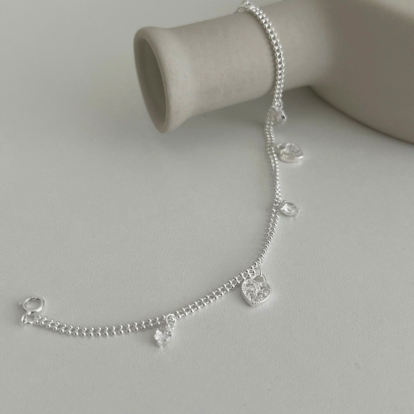 Silver Tassel Heart Zircon Bracelet